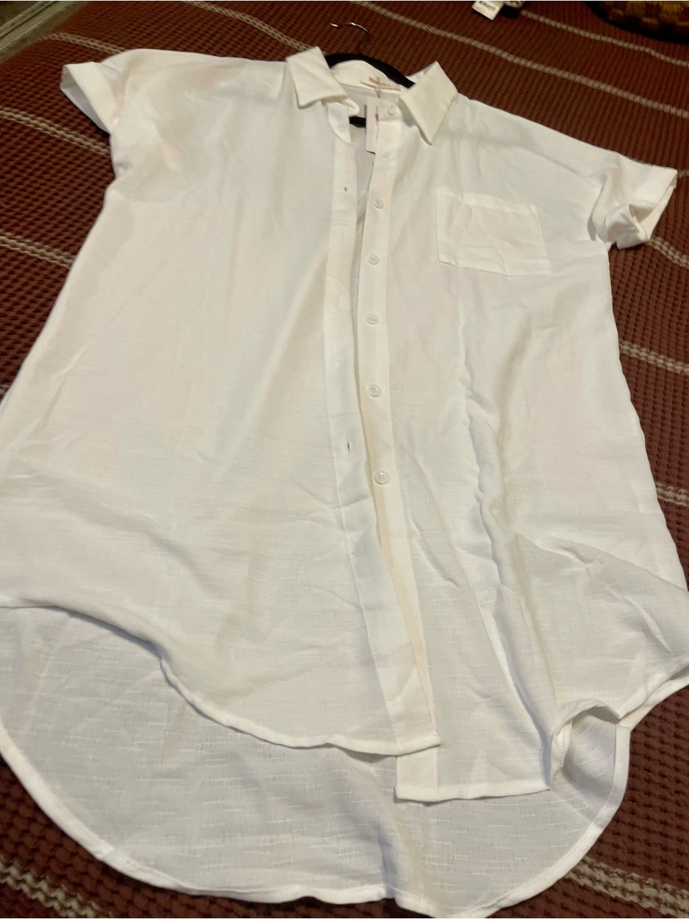 Women's White Short-Sleeve Beach Button-Down Shirt